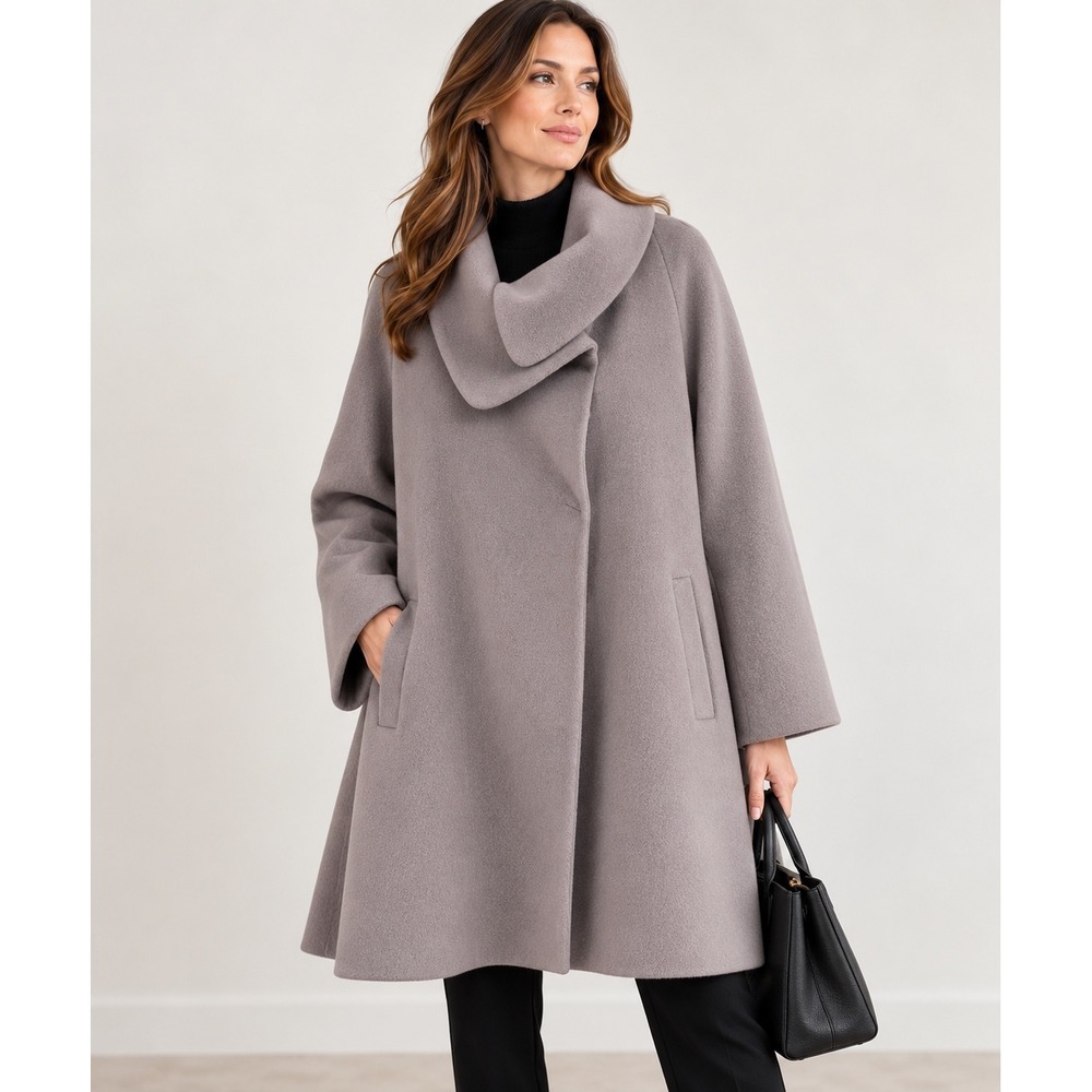 Cinzia Rocca Due Wool Angora Swing Coat 10 Oversized Collar Funnel Neck A-Line